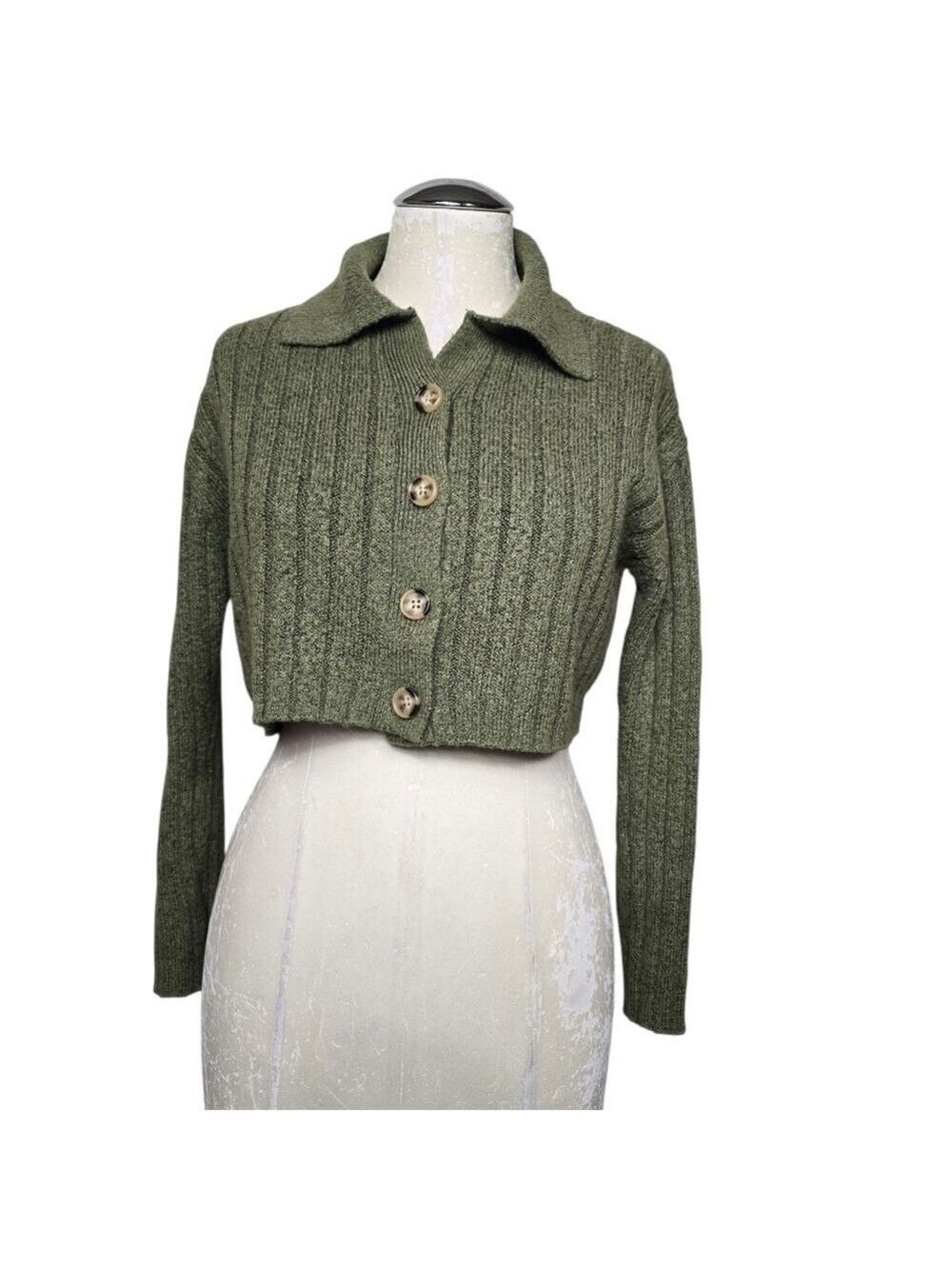 Wild Fable Cropped Button Down Green Cardigan Size XS